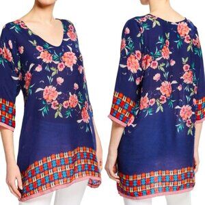 Johnny Was Zado Floral Print Women's V-Neck Georgette Tunic Top